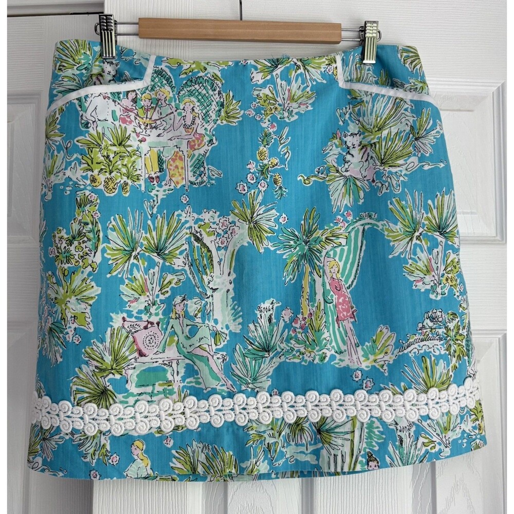 RARE Lilly Pulitzer Originals Jungle Glam Print Skirt Turquoise Size 12 21975